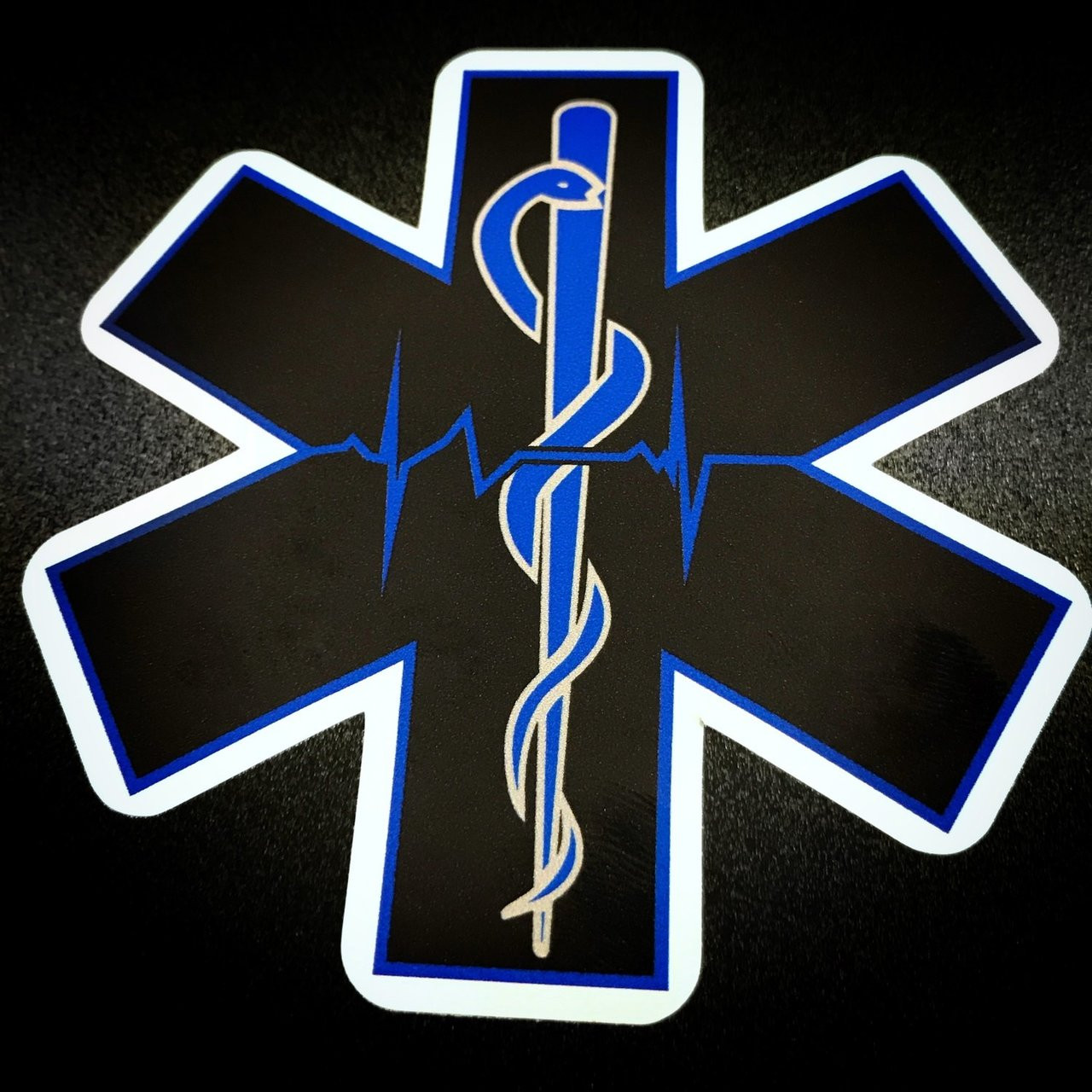 Star of Life Black & Blue Rod of Asclepius - Sticker