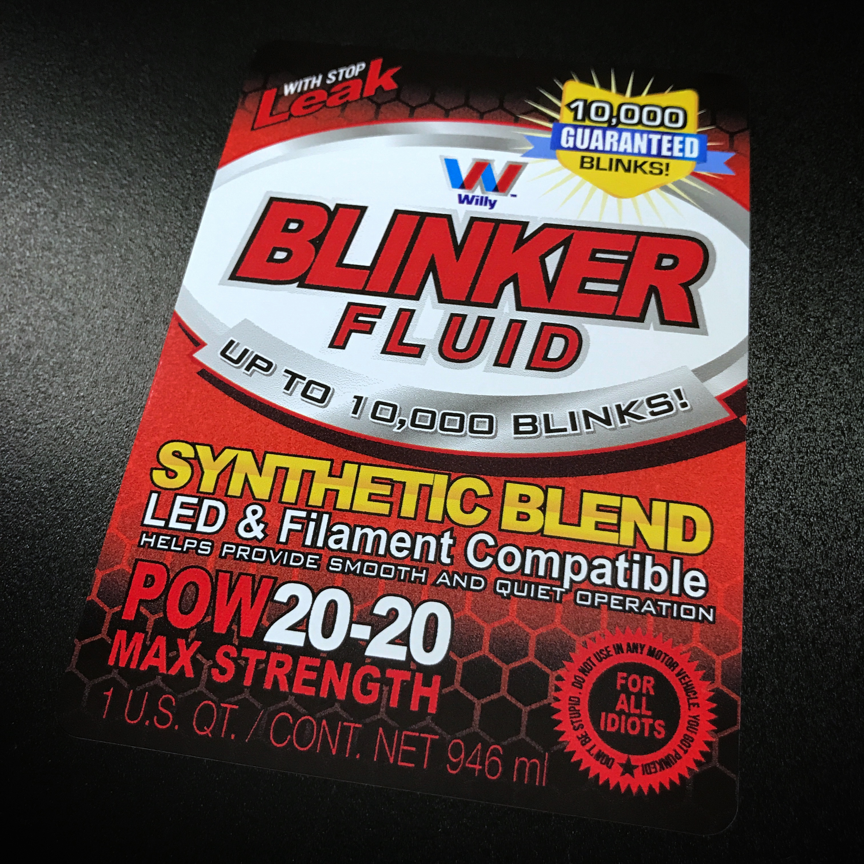 Blinker Fluid sticker shown on a black background