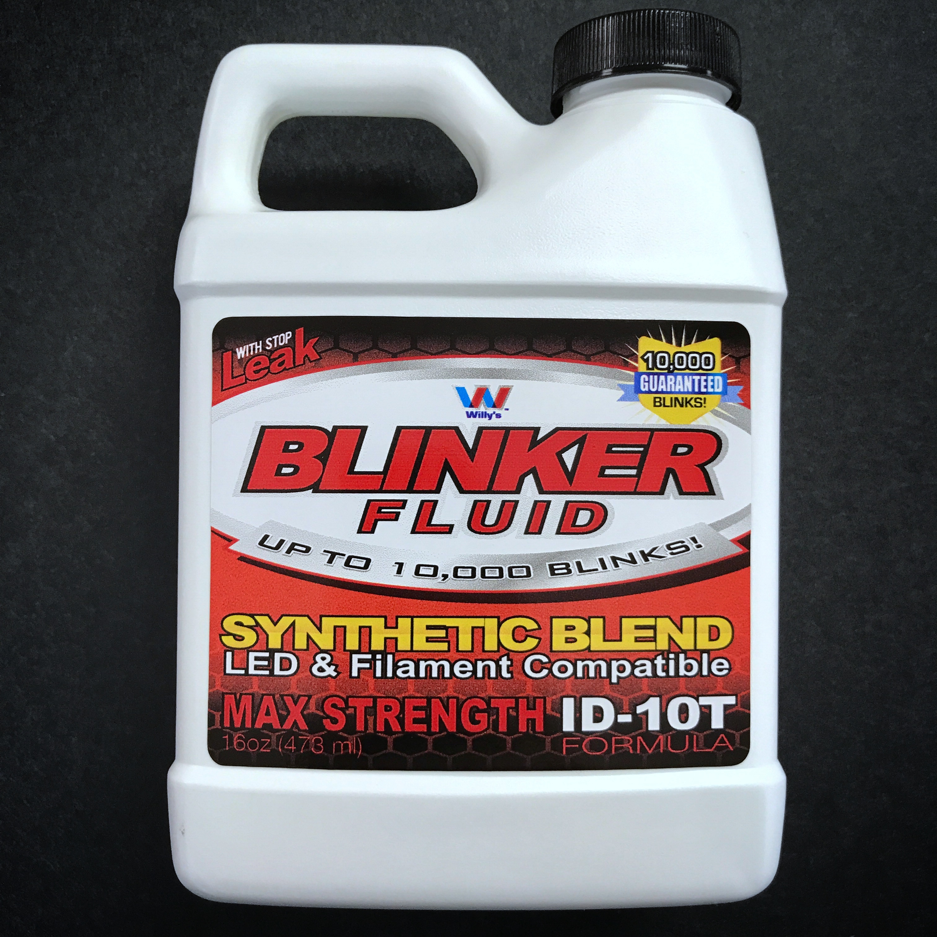 Blinker Fluid gag gift bottle shown from the front